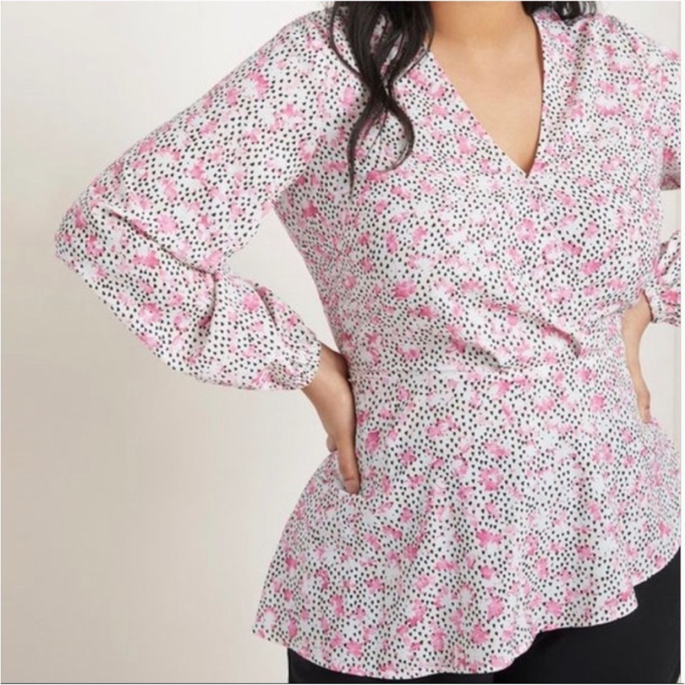NWOT Eloquii Surplice Floral Cheetah Print Asymmetrical Hem Blouse Size 20
